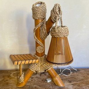 SOLD-TIKI BAR LAMP MID-CENTURY MODERN MCM 50’s Hand Crafted Bamboo Working RARE